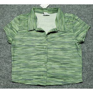 Rue21 Shirt Top Womens S Green Space Dye Stretch Button Up Collared New